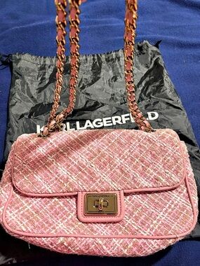 Karl Lagerfeld Tweed Shoulder Bag in Pink